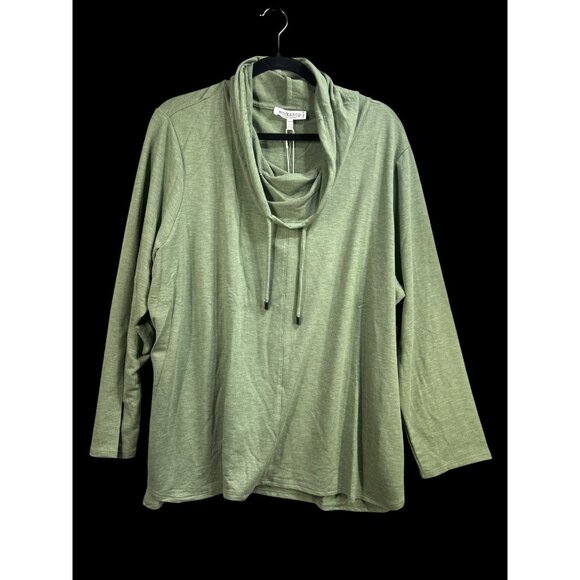 NWT Workshop Womens 1X Olive Heather Long Sleeve Cowl Neck Top MSRP $68 - Picture 1 of 8